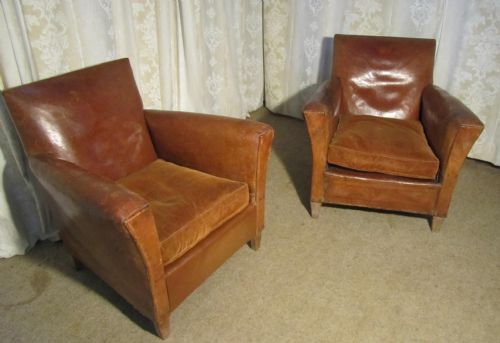 fig 1. A Pair of French Art Deco Leather Club Chairs