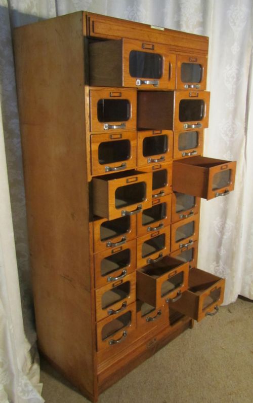 fig 1. Vintage Art Deco Tall Haberdashery Cabinet, Counter Shop Display
