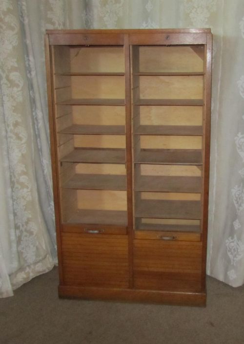 fig 1. Double Tambour Fronted Oak Filing Cabinet