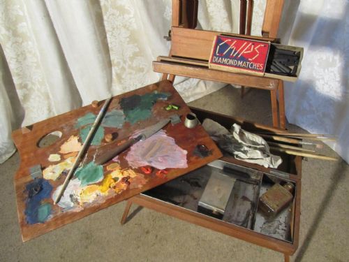 A French Folding Easel, Artists Suitcase Easel and Pallet