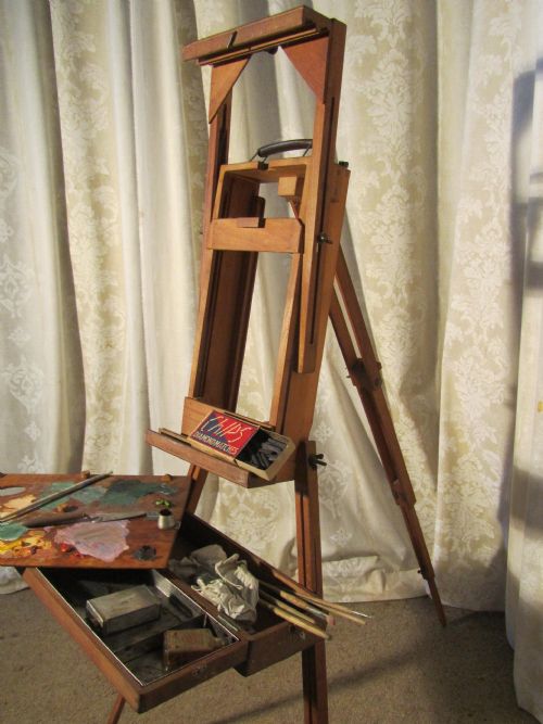 fig 3. A French Folding Easel, Artists Suitcase Easel and Pallet