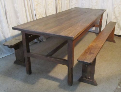 19th Century 8ft French Elm Farmhouse Table and Benches