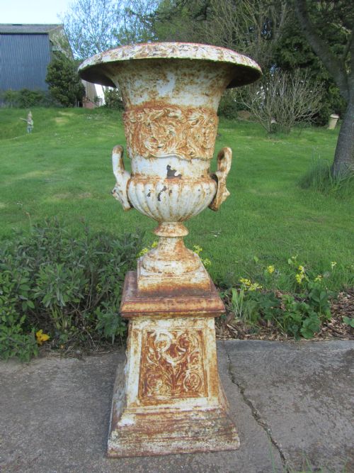 fig 1. Pair of Large Victorian Cast Iron Urns, Garden Planters