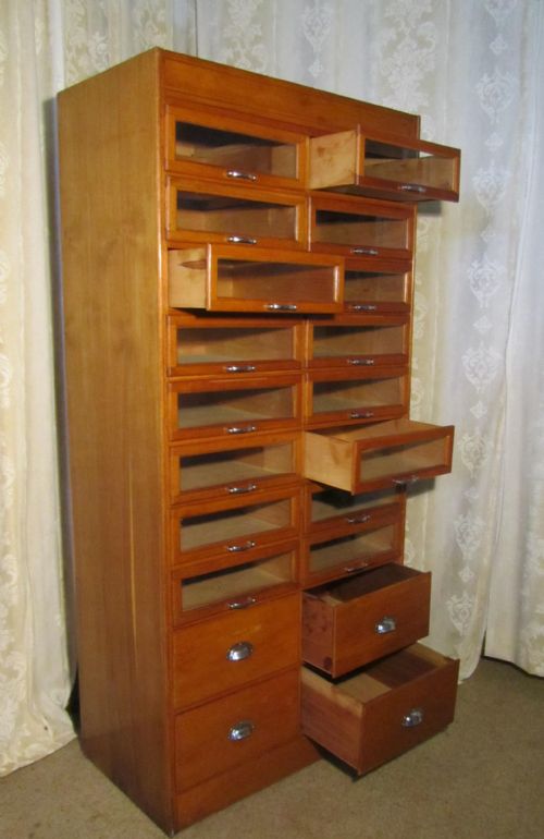 fig 1. Vintage Art Deco Tall Haberdashery Cabinet, Counter Shop Display