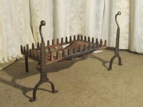 Large Inglenook Fire Grate on Andirons