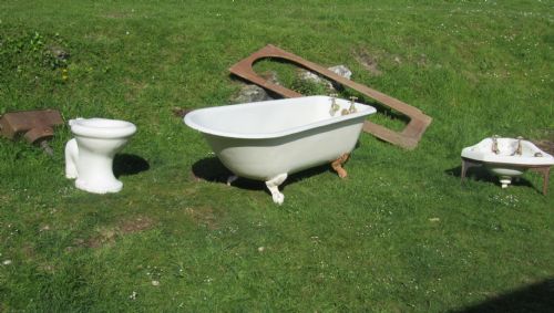 Original Victorian Bathroom Set, Roll Top Bath, Corner Sink Loo & Cistern