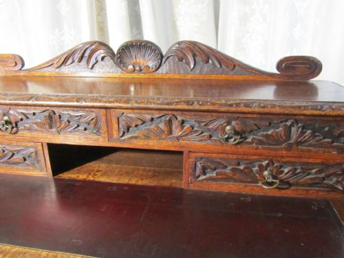 fig 1. Carved Victorian Oak Bonheur de Jour or Writing Table