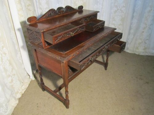 fig 2. Carved Victorian Oak Bonheur de Jour or Writing Table
