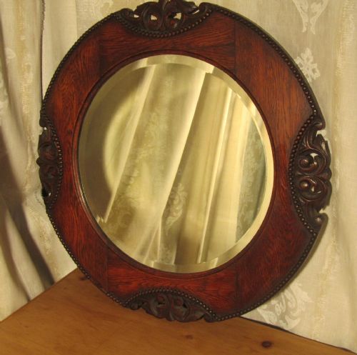 fig 1. A Near Pair of Art Deco Round Oak Mirrors