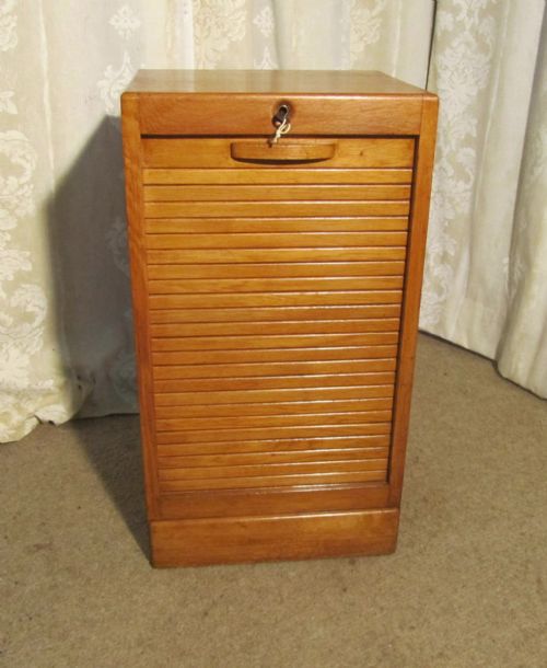 Tambour Fronted Oak Art Deco Filing Cabinet
