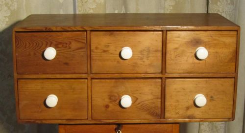 Small Victorian Pine Storage Chest, 6 Spice Drawers