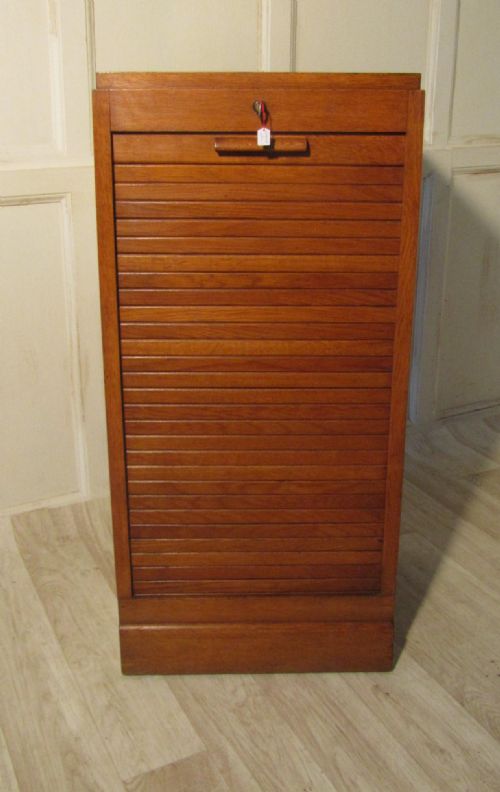 Tambour Fronted Oak Art Deco Filing Cabinet