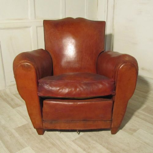A French Art Deco Shabby Leather Club Chair