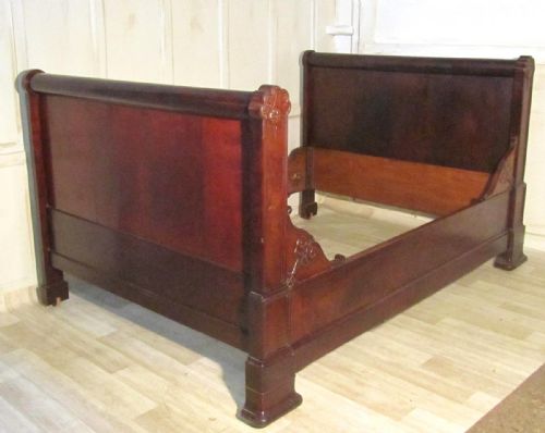 fig 2. French Mahogany and Walnut Sleigh Bed or Empire Style Double Day Bed