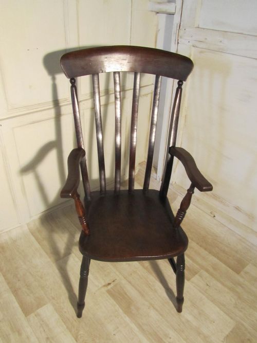 Victorian Beech and Elm Slat Back Carver Chair