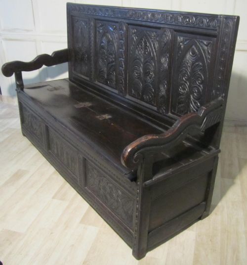 fig 2. An 17th Century High Back Oak Box Settle