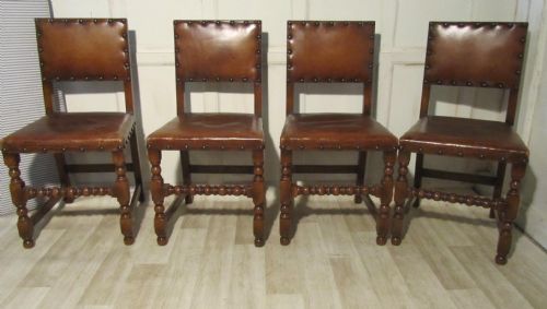 fig 1. Set of 6 Gothic Oak and Leather Dining Chairs