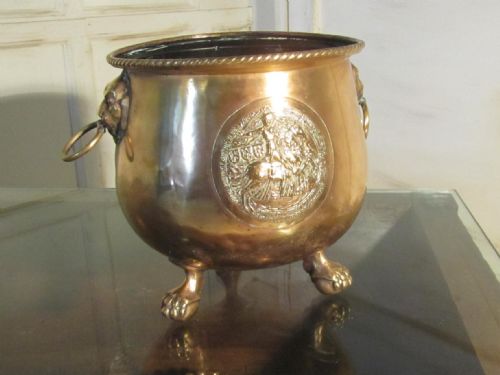Large Victorian Brass Jardinière, Lions Mask & Hairy Paw Feet Planter