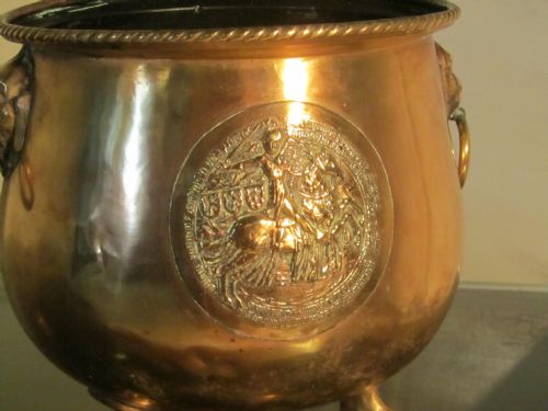 fig 1. Large Victorian Brass Jardinière, Lions Mask & Hairy Paw Feet Planter