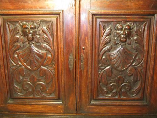 fig 1. Green Man Gothic Carved Oak Cupboard, Dresser Sideboard