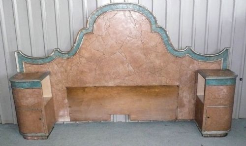 5ft Maples Art Deco Bed Headboard and Bedside Cupboards