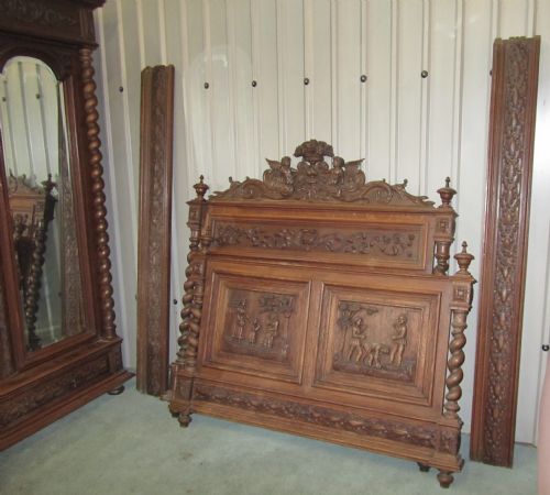 fig 1. French Carved Oak, Bedroom Set in the style of Henri II