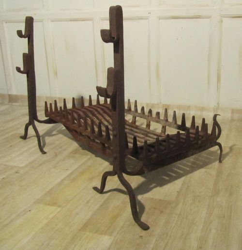 Large 18th Century Inglenook Fire Grate on Andirons