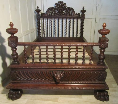 fig 1. A Heavily Carved French Oak Small Double Bed
