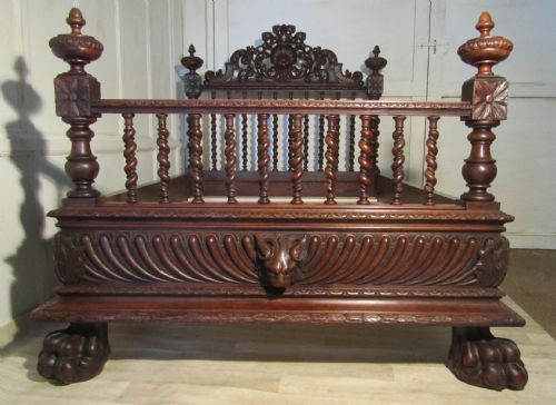 fig 2. A Heavily Carved French Oak Small Double Bed