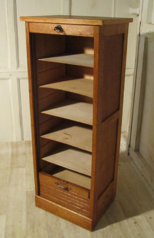 fig 1. A French Tambour Fronted Oak Art Deco Filing Cabinet