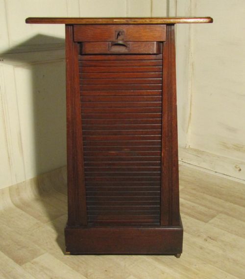 Tambour Fronted Oak Art Deco Filing Cabinet, Trolley