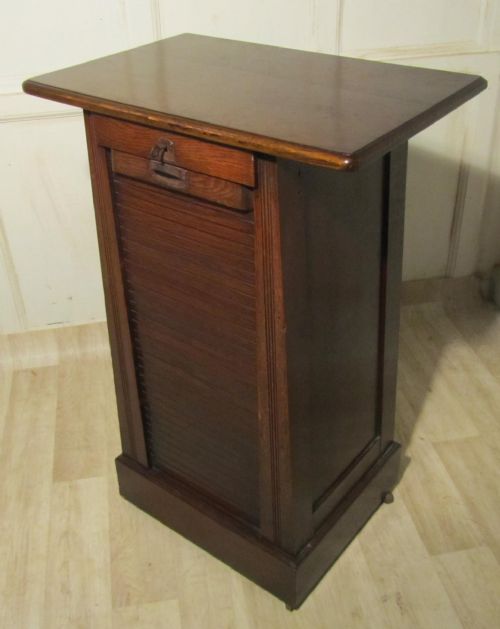 fig 1. Tambour Fronted Oak Art Deco Filing Cabinet, Trolley