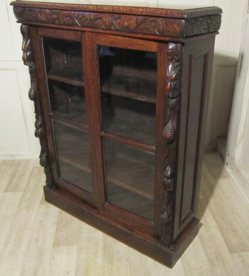fig 1. Victorian Green Man Gothic Oak 2 Door Bookcase.