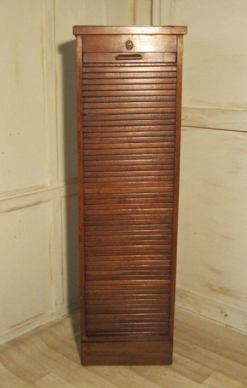 A French Tambour Fronted Oak Art Deco Filing Cabinet

