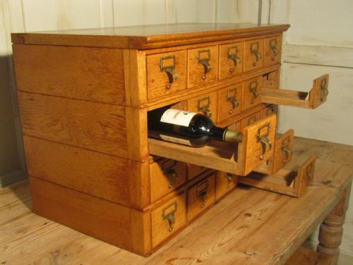 fig 1. Golden Oak Card Index Filing Cabinet, Wine Rack