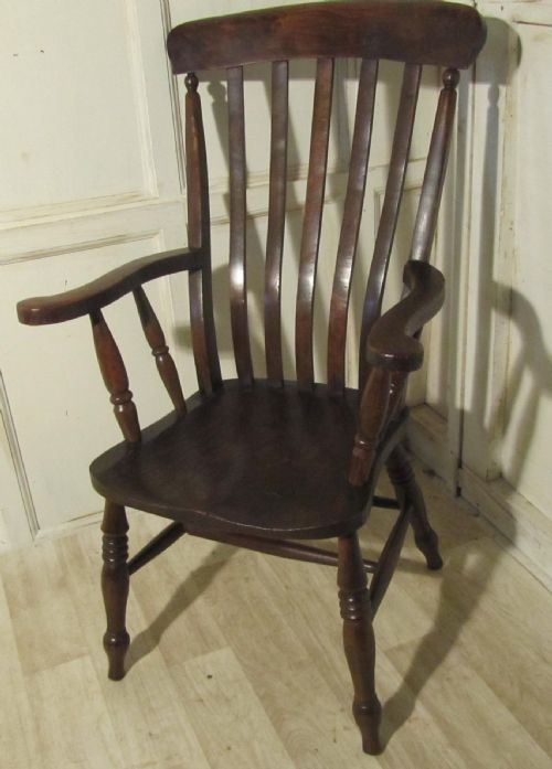Victorian Beech and Elm Slat Back Carver Chair