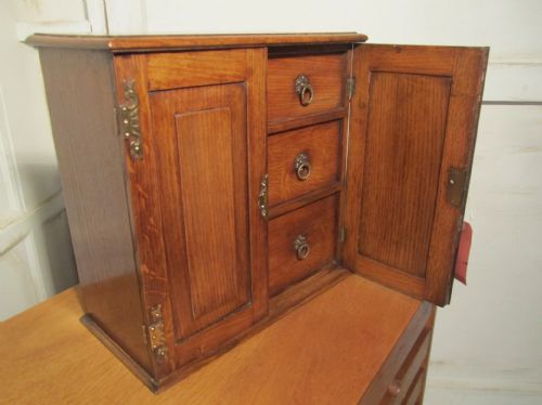 A Victorian Arts and Crafts Golden Oak Collectors Cabinet