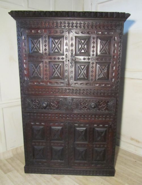 17th Century Carved Oak Housekeepers or Hall Cupboard