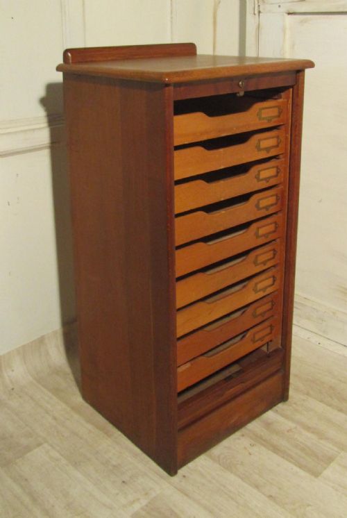 French Tambour Fronted Oak Art Deco Filing Cabinet, by Chappelle