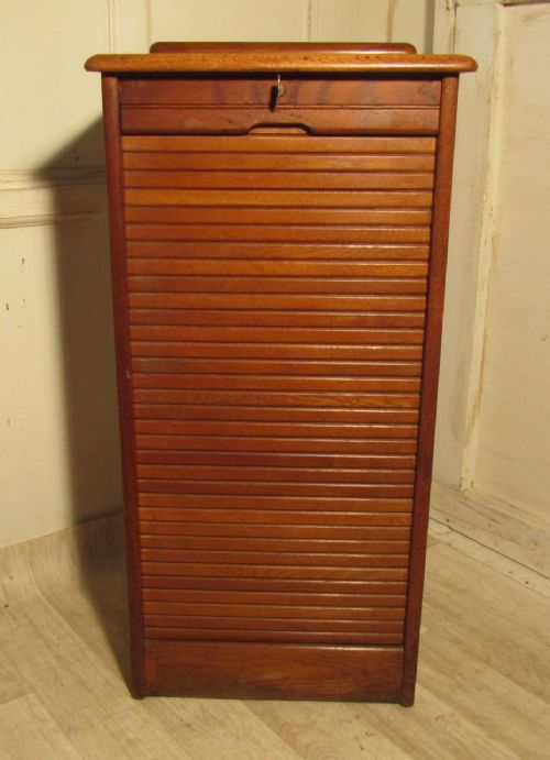 fig 1. French Tambour Fronted Oak Art Deco Filing Cabinet, by Chappelle