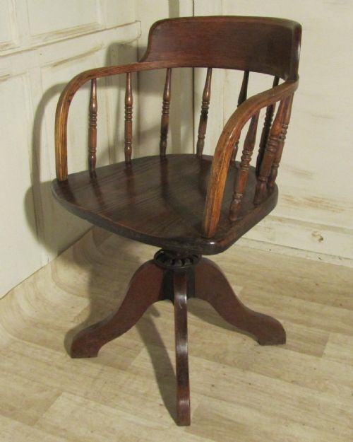 Edwardian Ash and Elm Office Desk Chair, Smokers Bow