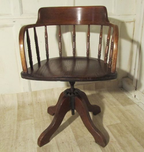 fig 1. Edwardian Ash and Elm Office Desk Chair, Smokers Bow