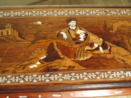 fig 1. A Stunning Art Deco Inlaid Coffee Table in an Indian Theme