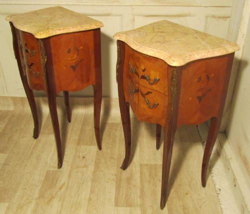 fig 1. A Pair of Inlaid French Bombe Serpentine Bedside Cupboards