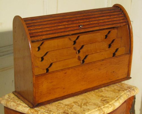 A Charming Arts and Crafts Golden Oak Stationary Box with a Tambour Top
