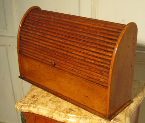 fig 1. A Charming Arts and Crafts Golden Oak Stationary Box with a tambour top
