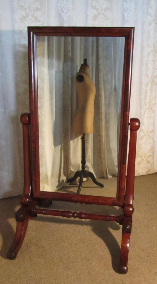 Large Early Victorian Regency Style Mahogany Cheval Mirror