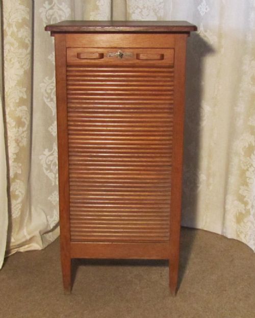 Tambour Fronted Oak Art Deco Filing Cabinet