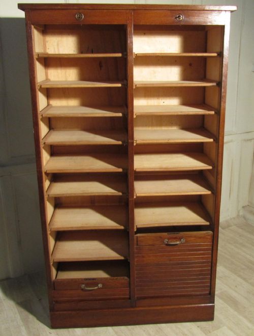 fig 1. A French Tambour Double Fronted Oak Art Deco Filing Cabinet