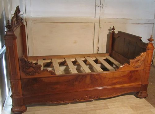 French Walnut Sleigh Bed or Empire Style Day Bed